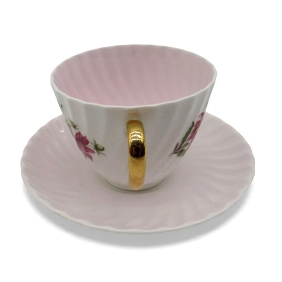 ADDERLEY H12591 Pink Floral Teacup & Saucer Bone China Gold Trim England Vintage - Picture 4 of 11